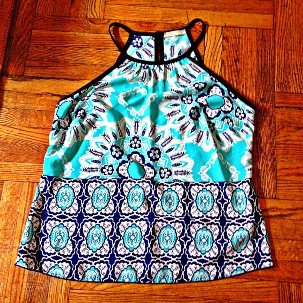 Olive Tree Printed Aqua Halter Top